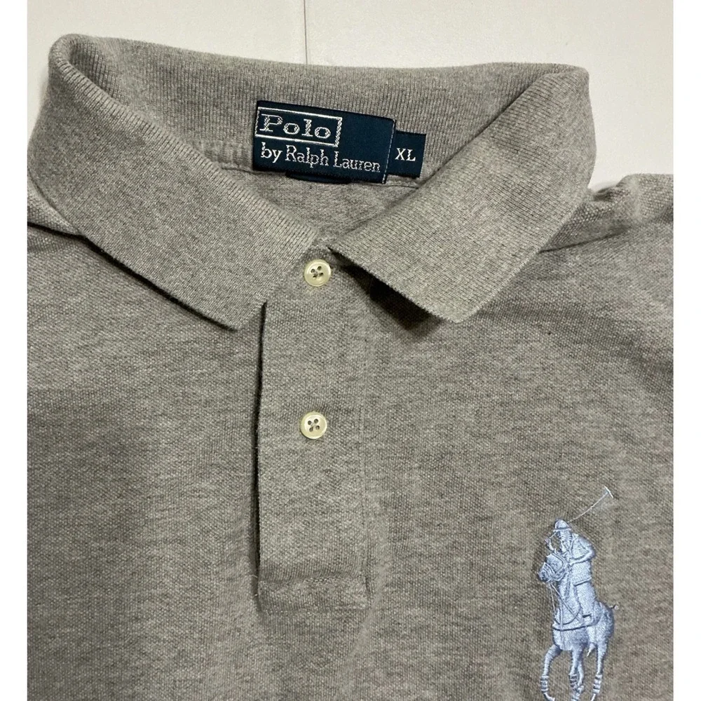 VTG Polo Ralph Lauren Big Pony Polo Shirt Mens XL Gray Short Sleeve Pique Preppy